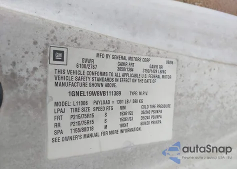 1997 Chevrolet Astro from USA, damaged, VIN 1GNEL19W8VB111389